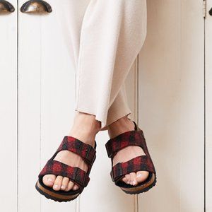 NWT Arizona Shearling Plaid Red Sandal by Birkenstock (B38-17)